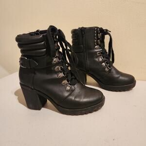 MIA Women's Sz 6 Anna Maria Black Lace Up Chunky Moto Ankle Boots Rocker Grunge